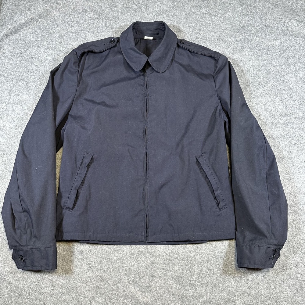 Vintage Military Jacket Mens 40R Blue Poplin Lightweight Full Zip Epaulettes 80s - Picture 2 of 8